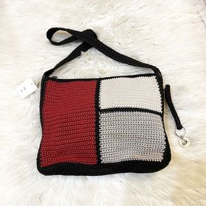 The Sak NWT Black, Red & Tan Colorblock Crochet Shoulder Bag